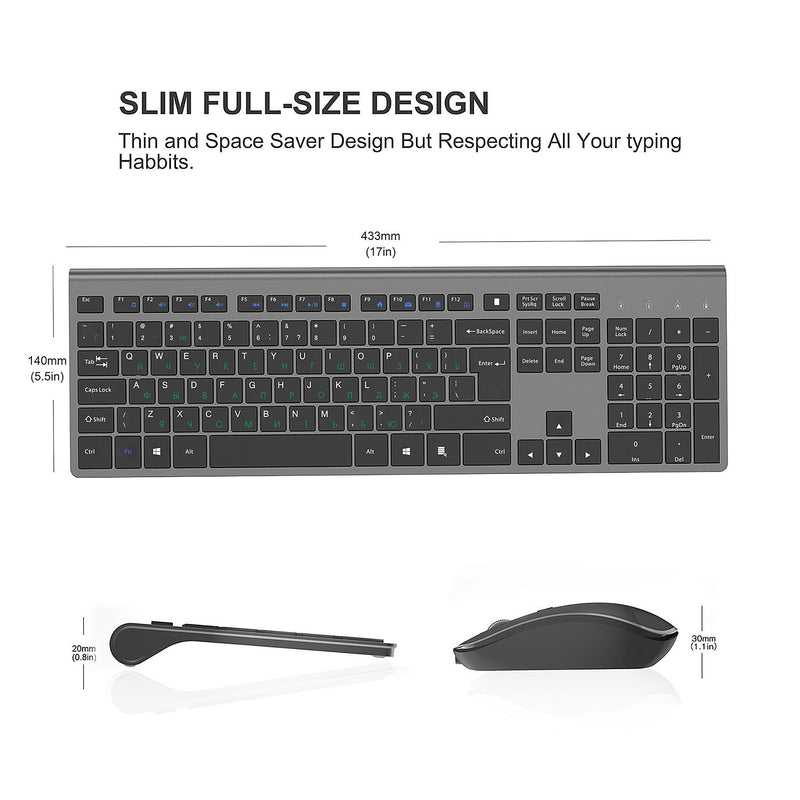 Rechargeable Wireless Standard Keyboard and Mouse Combo